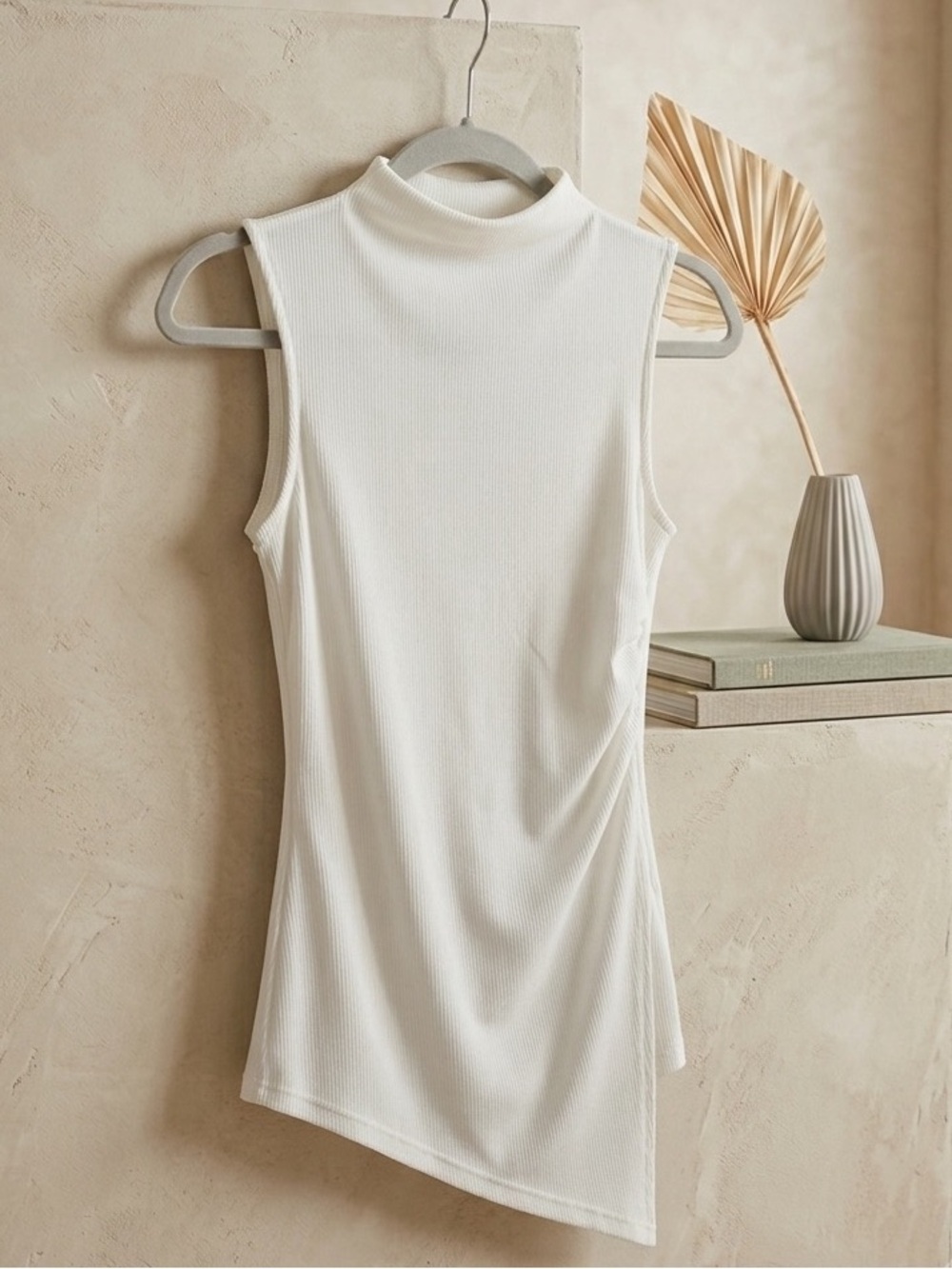 Fashion Nova White Asymmetric Mock Neck Blouse